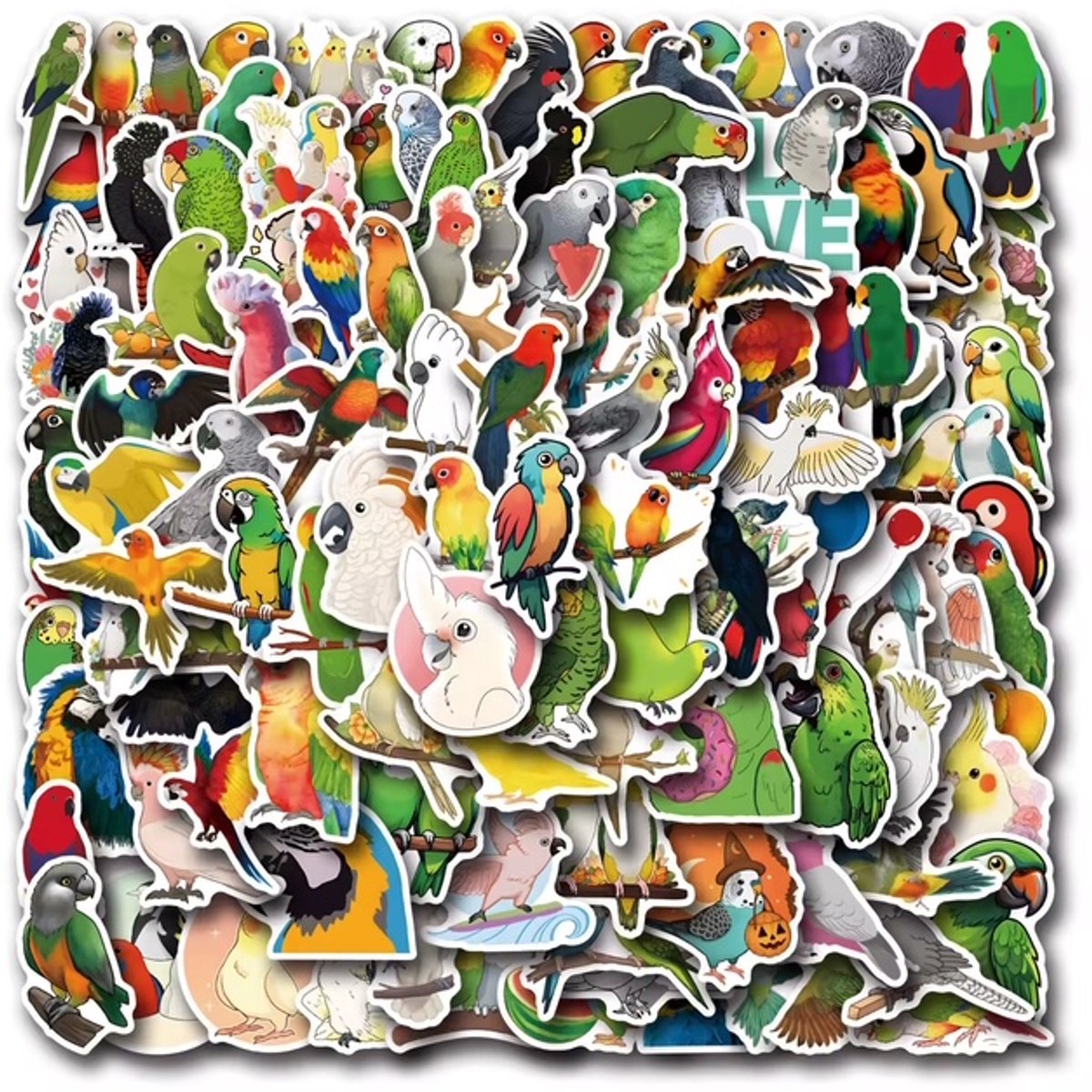 Papegaaien Stickers - Set van 50 Stuks - Vogels - Dieren - Vliegen - Stickers voor Laptop, E-reader, Koffer, Bullet Journal en Planner - Stickers Kinderen en Volwassenen - Decoratieve Stickers - Creatief - Scrapbook - Plakstickers -